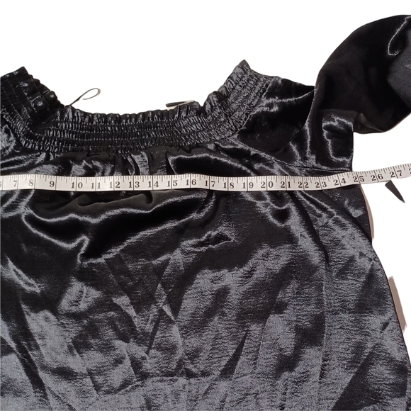 PROJECT RUNWAY Cinch Sleeve Smocked Off The Shoulder Sheen Black Top XL NWT - Picture 7 of 10